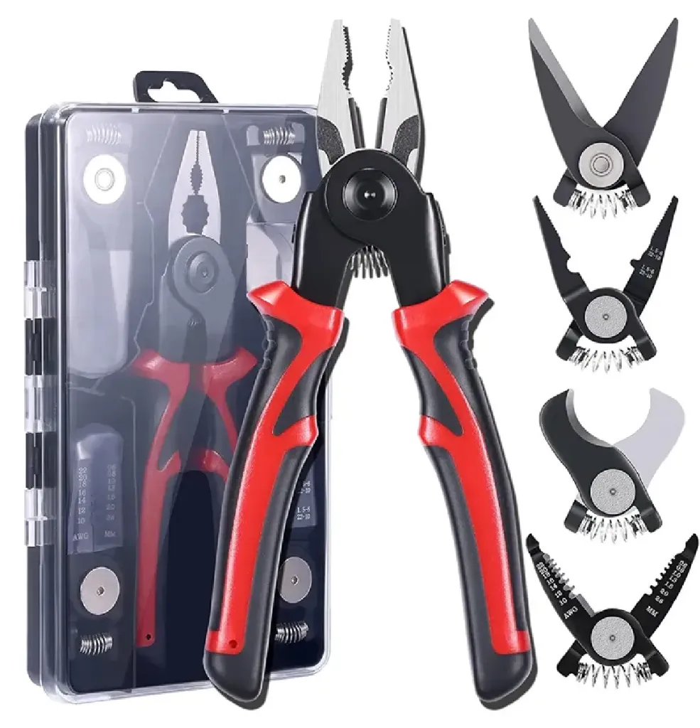 5-PCS Plier Tool Set Tools & Home Improvement Black&Red with Linesman Plier, Wire Stripper, Crimping Tools, Sheet Metal Shear